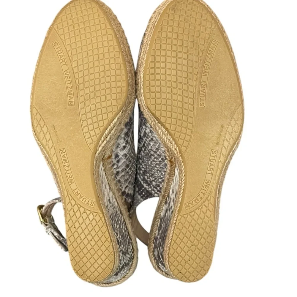 Stuart weitzman Beige Snakeskin Embossed Leather Espadrille Wedge Slingback 9.5M